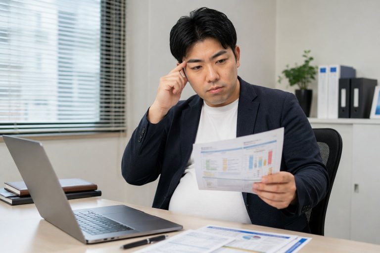 健康診断の結果に悩む男性