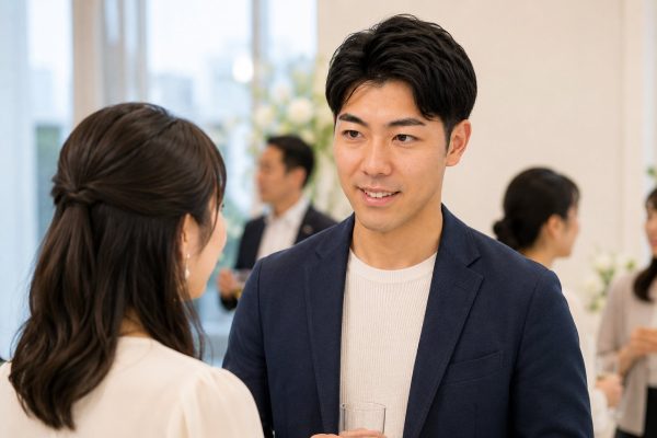 婚活イベントで女性と談笑する男性