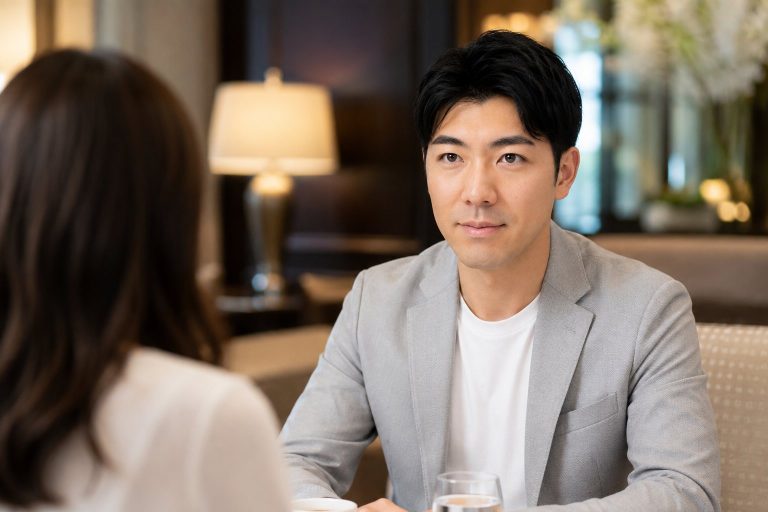 ディナーの席に座る男性