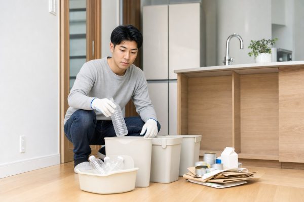 ゴミの分別をする男性