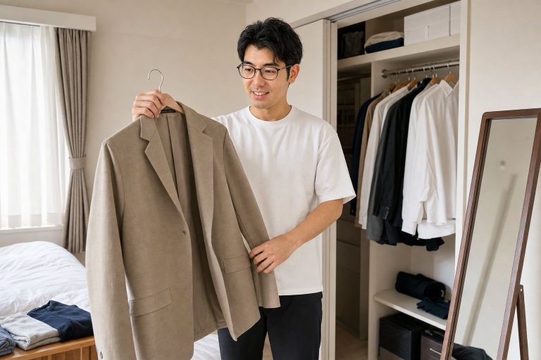 ジャケットを選ぶ男性