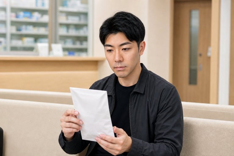 薬局で処方薬を受け取る男性