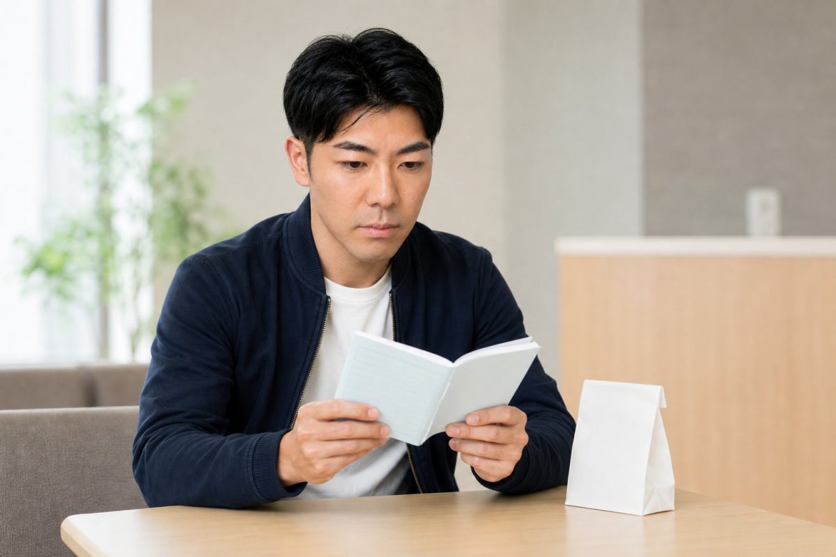 お薬手帳を確認する男性