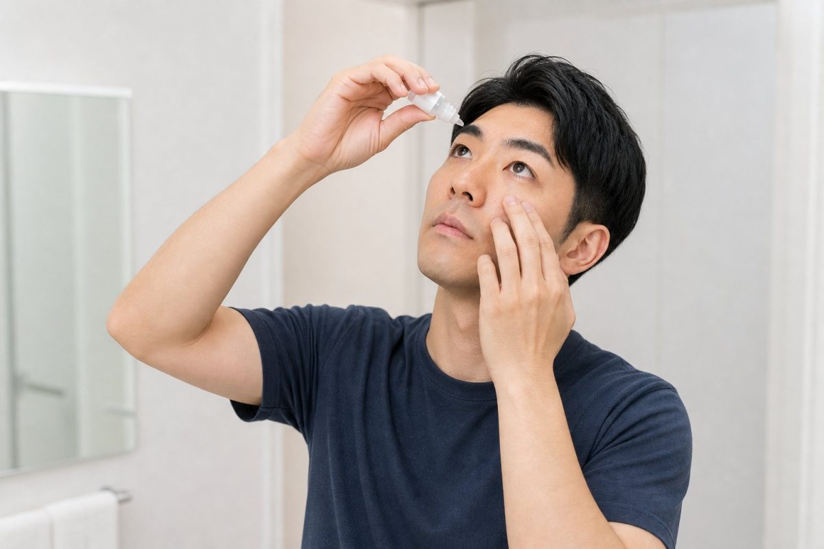 目薬をさす男性
