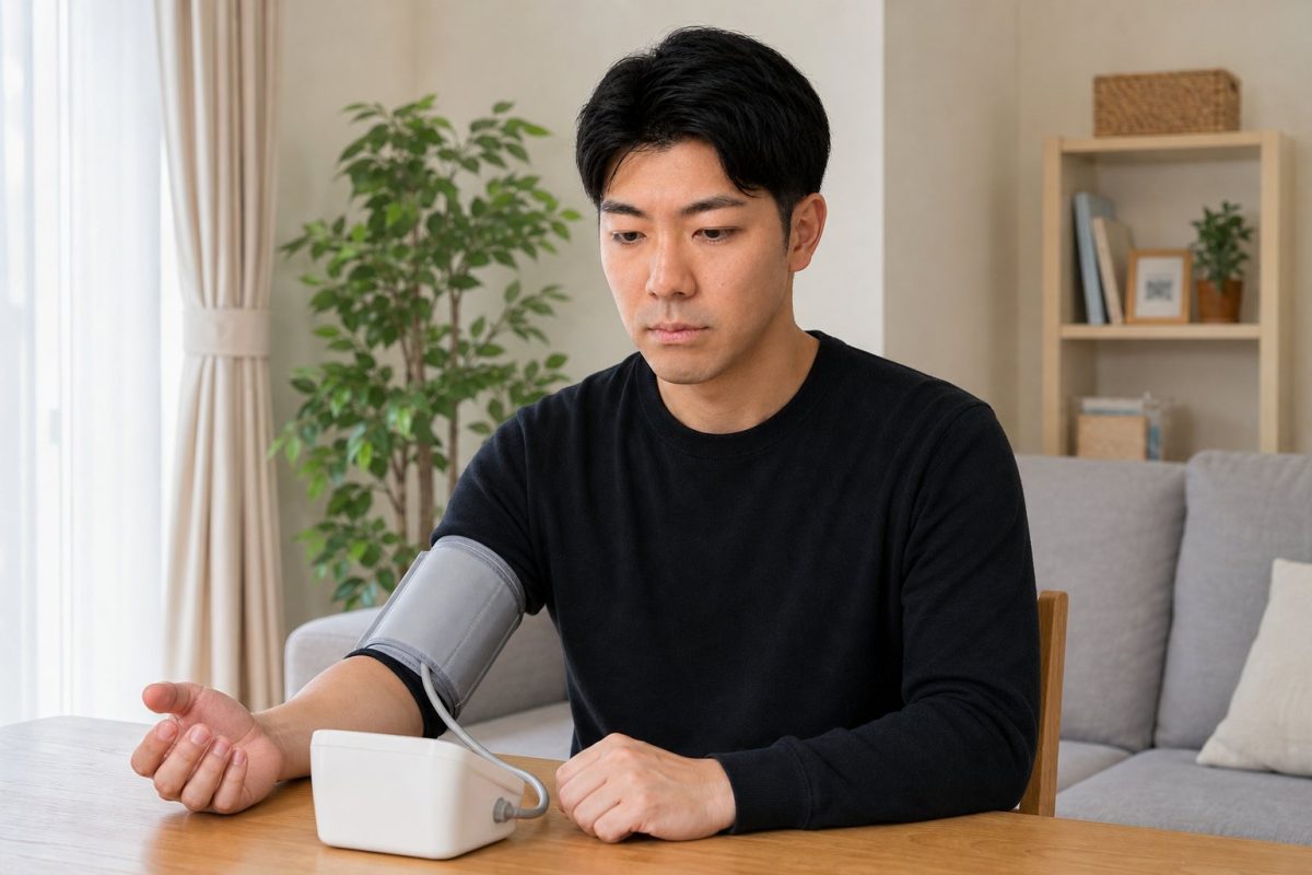 血圧を測定する男性
