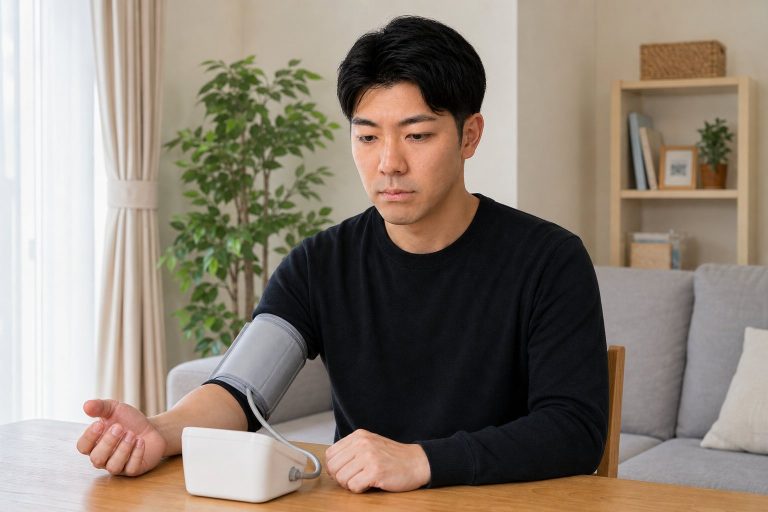 血圧を測定する男性