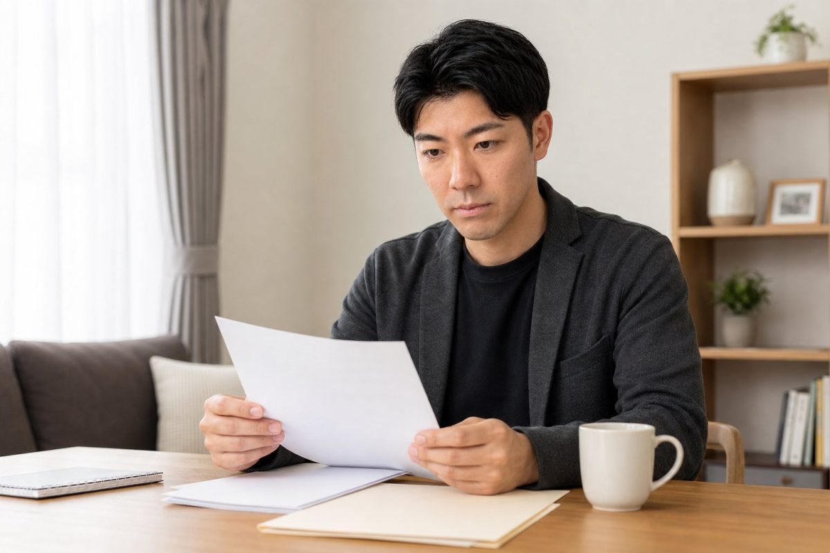 介護の資料を検討する男性
