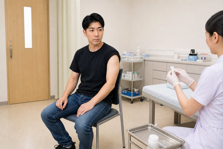 予防接種を受ける準備をする男性