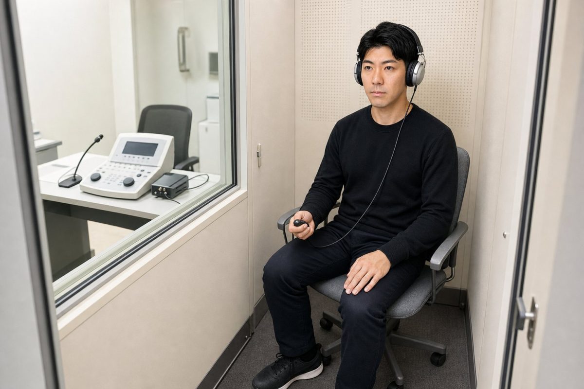 聴力検査を受ける男性