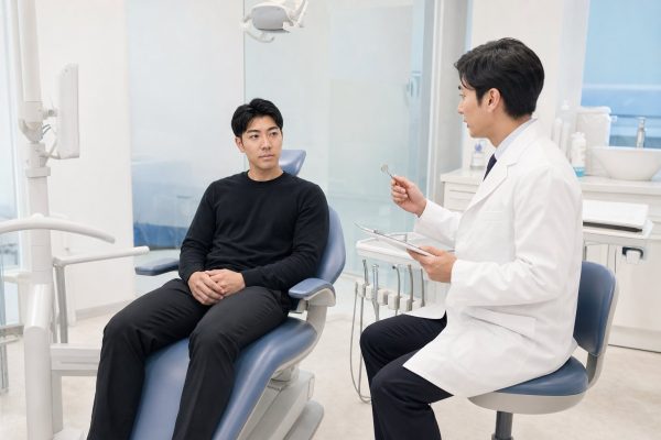歯科で相談する男性