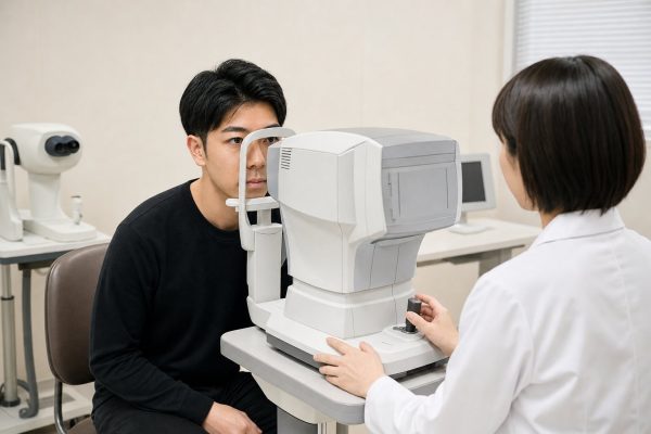 眼科で検査を受ける男性
