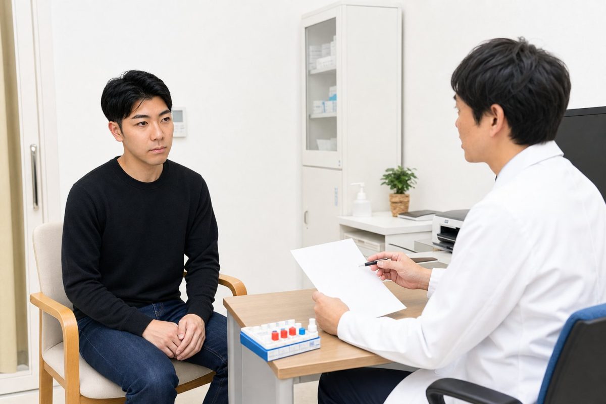 アレルギー検査の相談をする男性