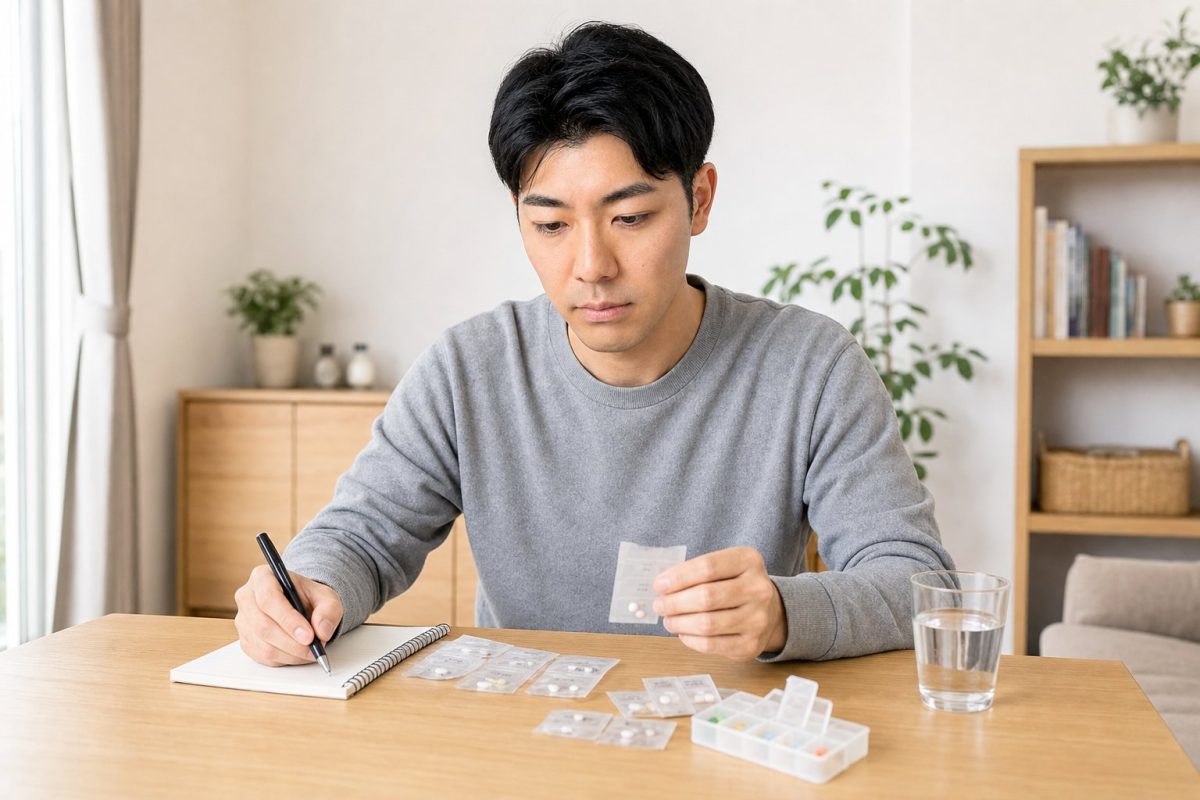 服薬スケジュールを管理する男性
