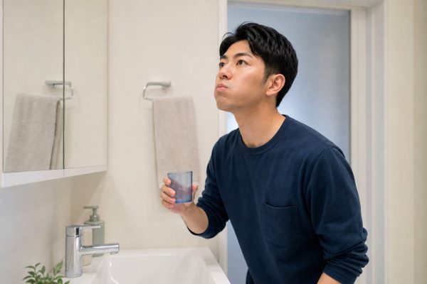 うがいで喉をケアする男性