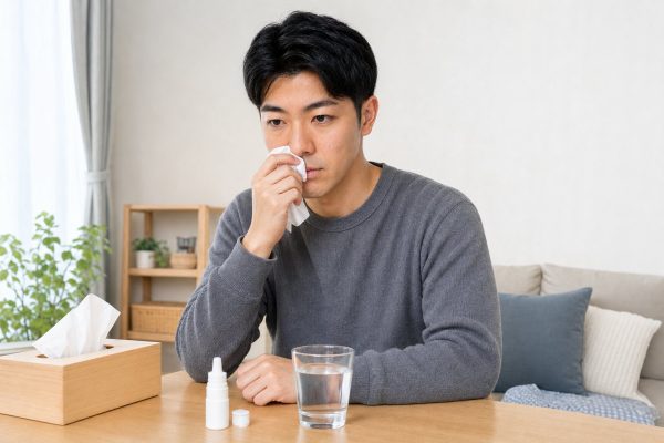 鼻炎でティッシュが手放せない男性
