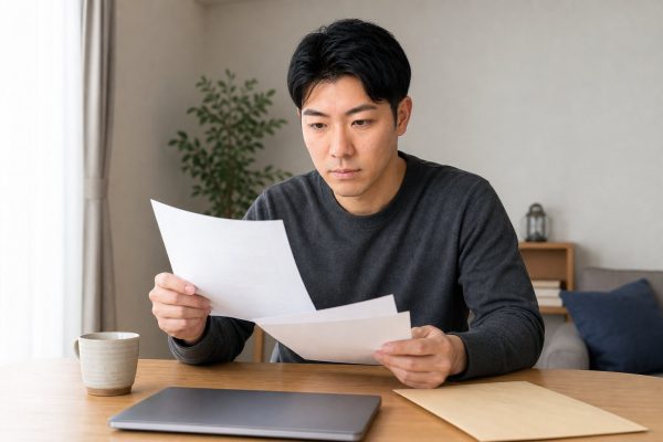 健康診断の結果を自宅で確認する男性