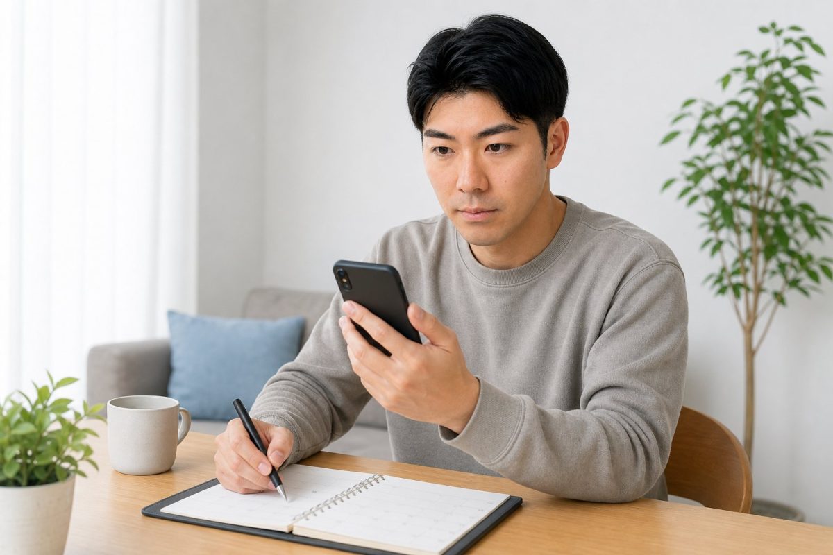 スマホでクリニックを予約する男性