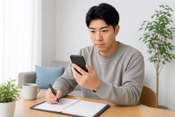 スマホでクリニックを予約する男性