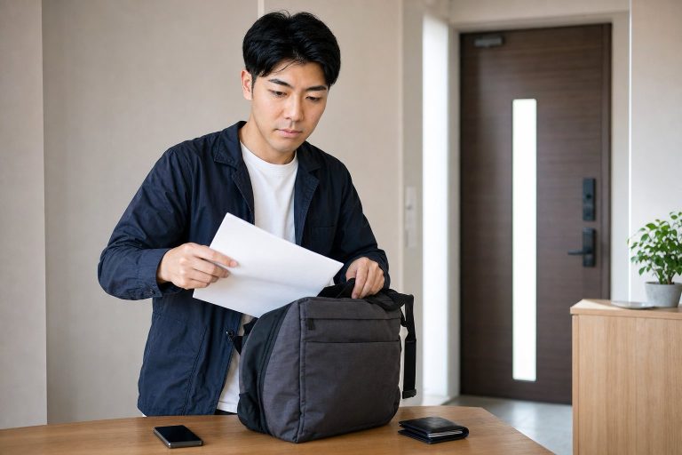 通院の持ち物を準備する男性