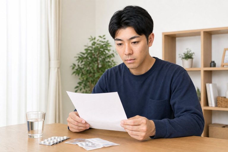 薬の説明書を読む男性