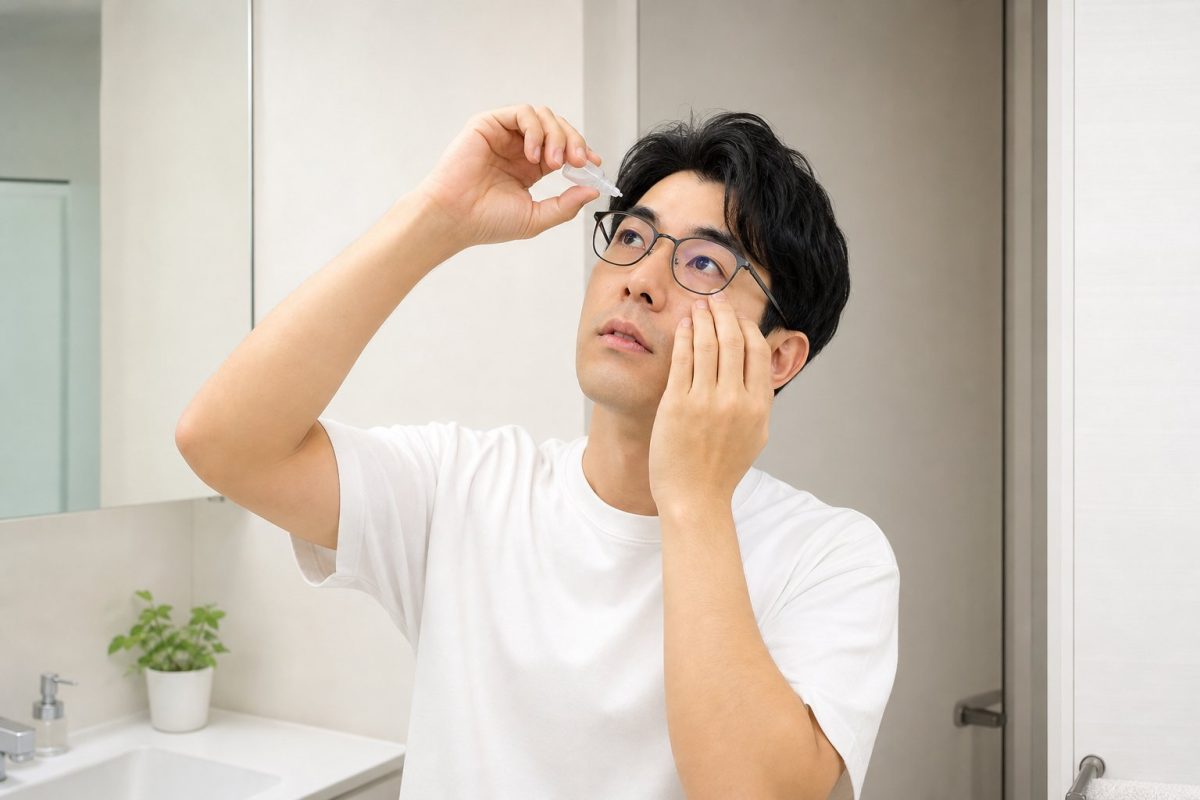 目薬を点す男性