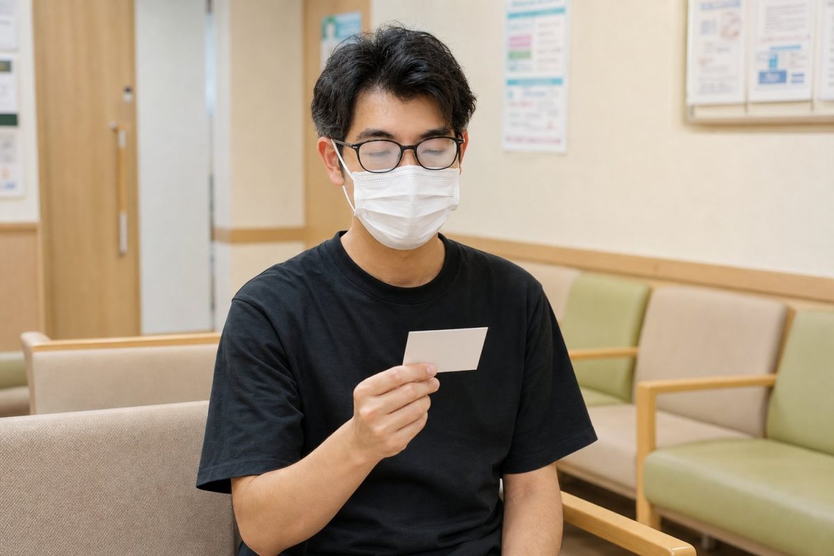 マスクでメガネを曇らせる男性