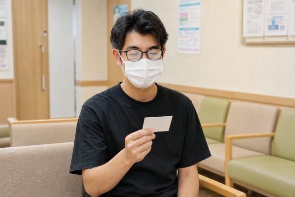マスクでメガネを曇らせる男性