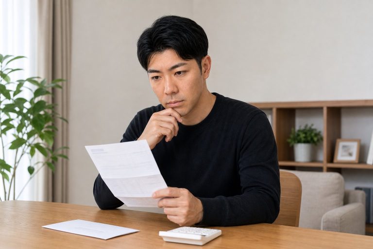 光熱費の請求を見て困る男性