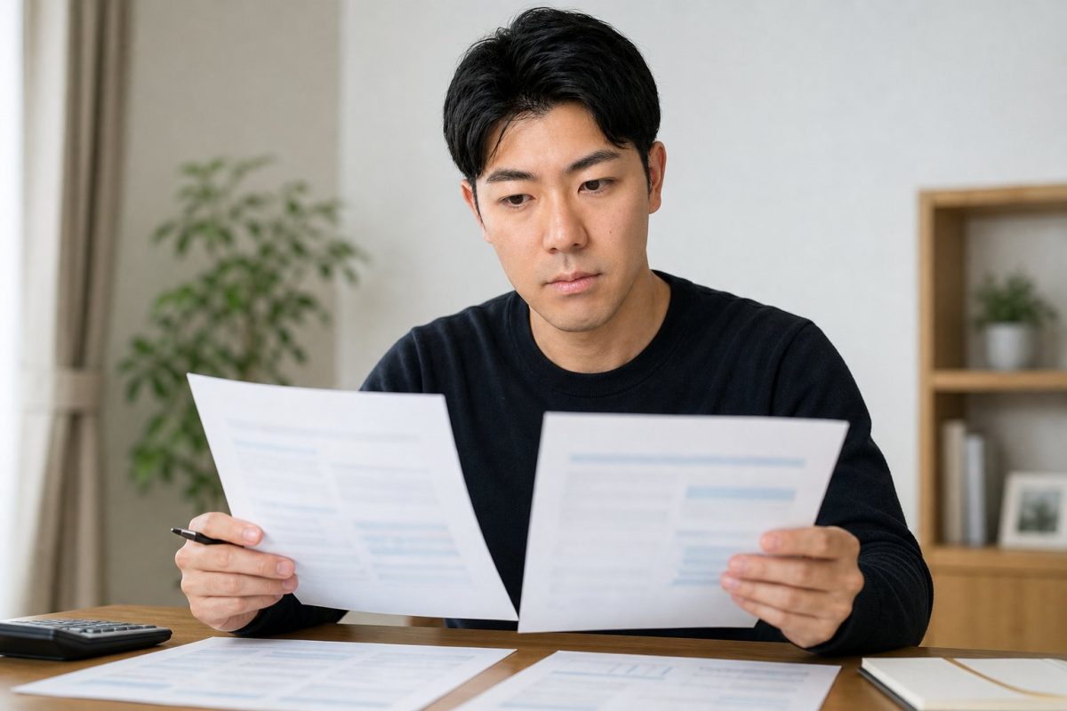 保険の更新内容を比較する男性