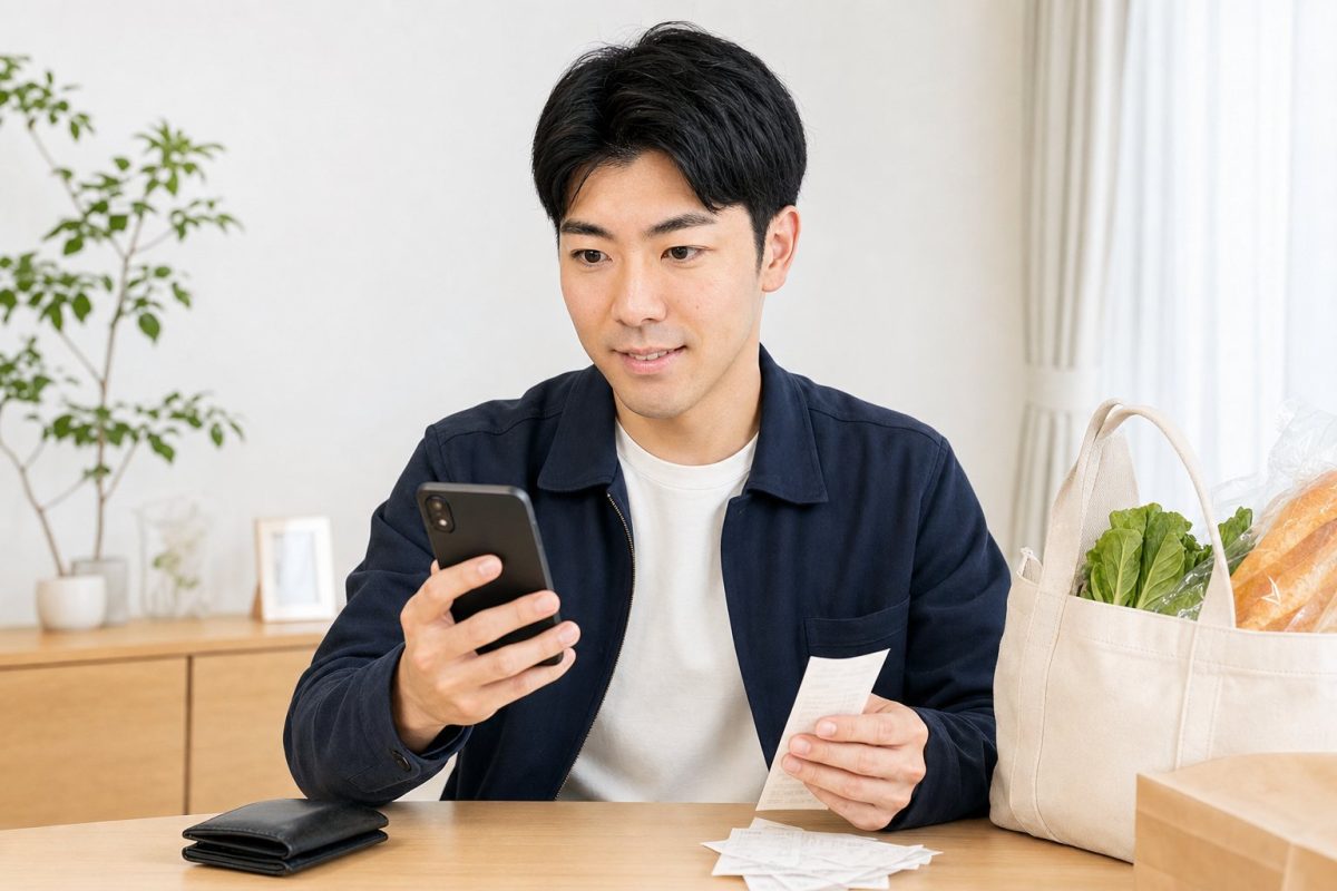 貯まったポイントを確認する男性