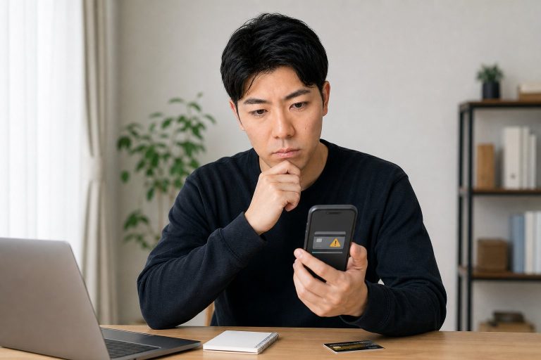 クレジットカードの利用額に慌てる男性