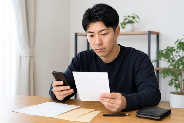 納税通知書を確認する男性