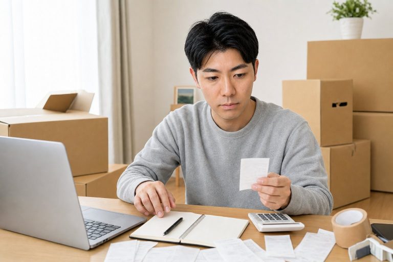 引っ越し費用を計算する男性