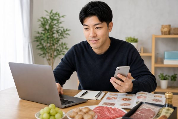 ふるさと納税の返礼品をネットで選ぶ男性