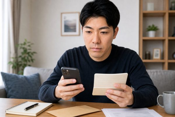 家賃の振込をアプリで済ませる男性