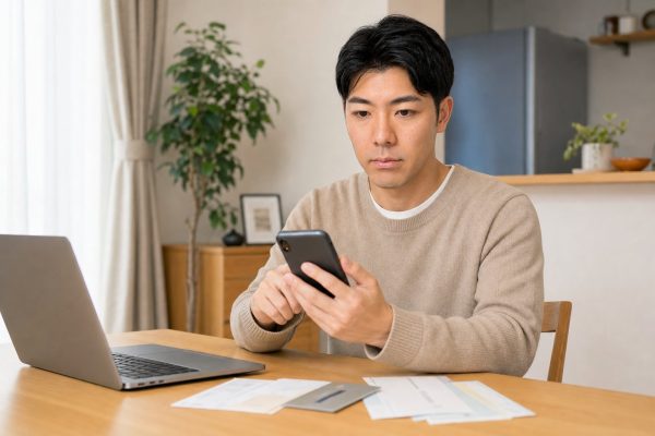 公共料金の自動引き落としを設定する男性