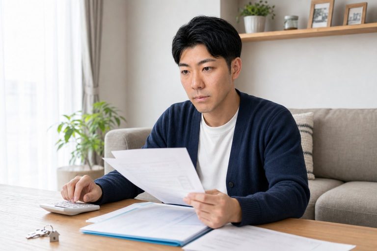 火災保険の更新書類を確認する男性