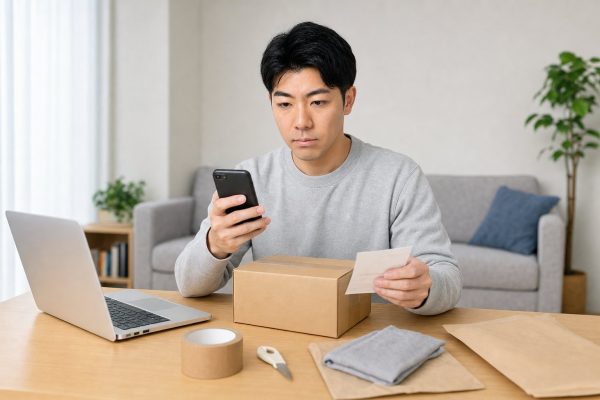 通販の返金手続きをする男性