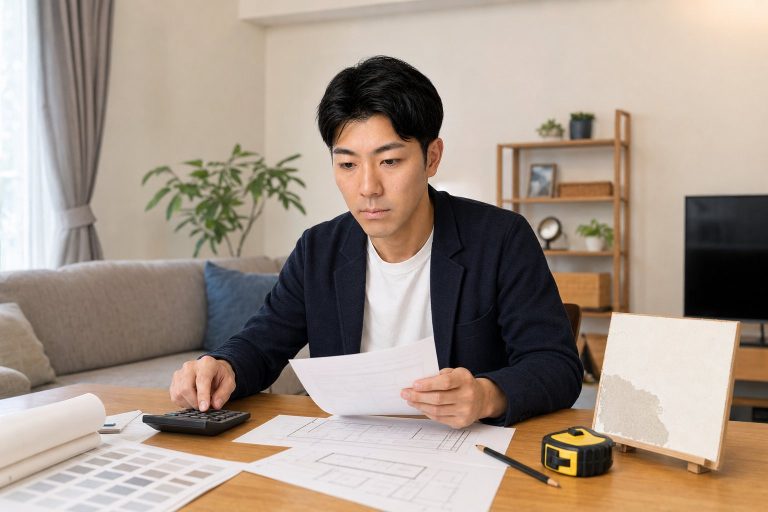 住宅修繕の見積もりを確認する男性