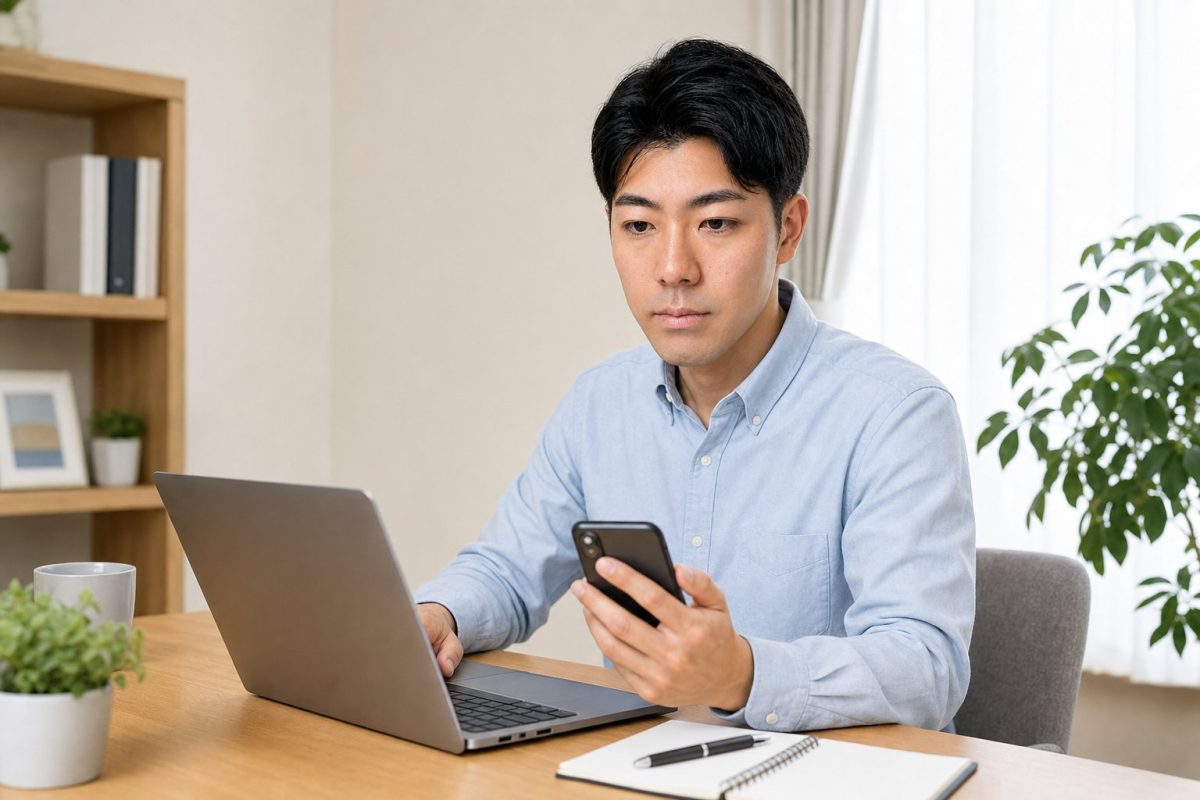 積立投資の設定をする男性