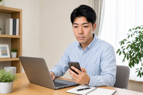 積立投資の設定をする男性
