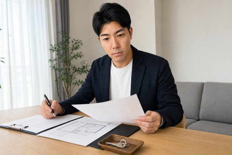 賃貸契約書を確認する男性