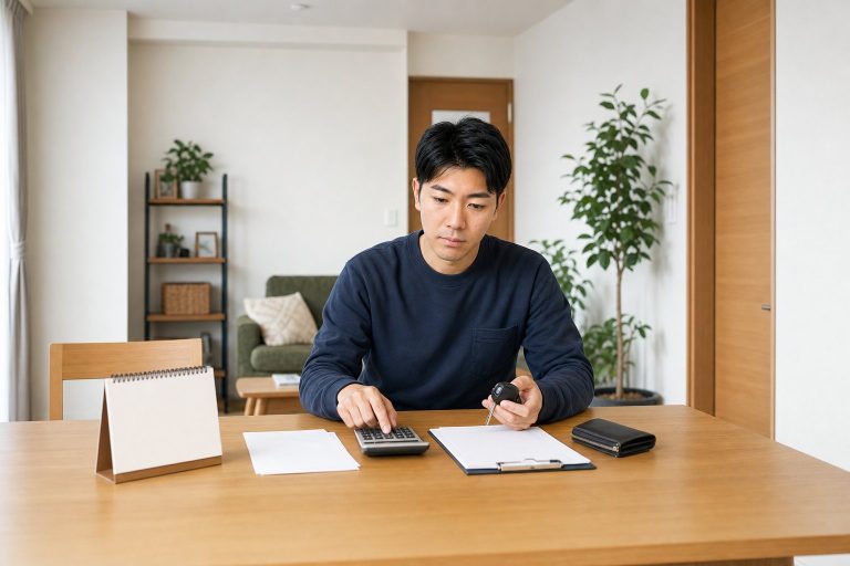 車検費用を計算する男性