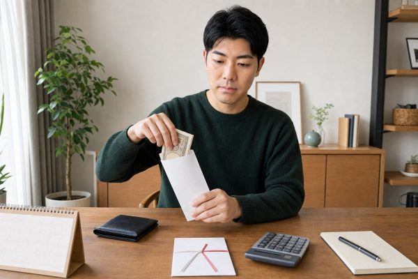 ご祝儀袋を用意する男性