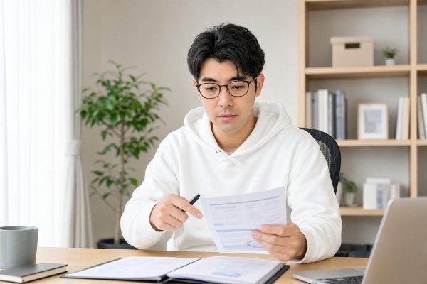 保険書類を整理する男性