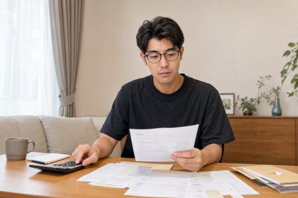 公共料金の明細を確かめる男性