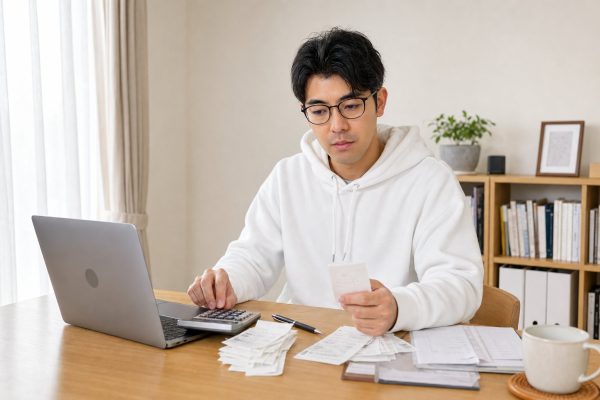 確定申告の準備をする男性