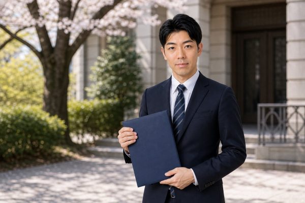 スーツで卒業証書を持つ男性
