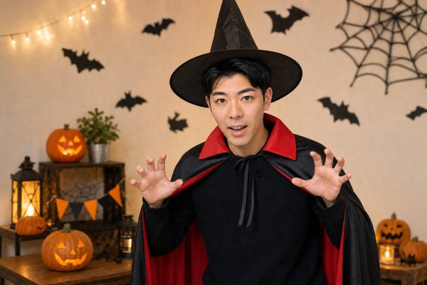 ハロウィンの仮装をする男性