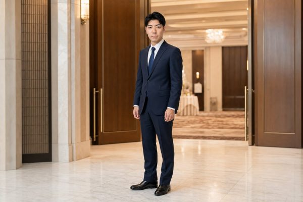 スーツで式典に出席する男性